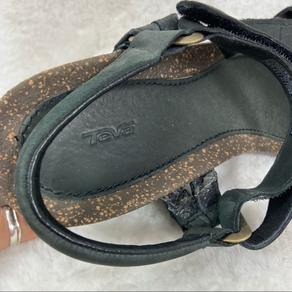 Teva Ventura Women 4220 Charcoal Leather Cork Wedges Strap Ankle Sandals Sz 10 - Picture 6 of 6